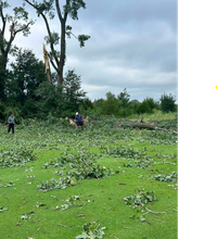 Leaves and tree limbs are shown scattered at Creekmoor Golf Course after a storm.